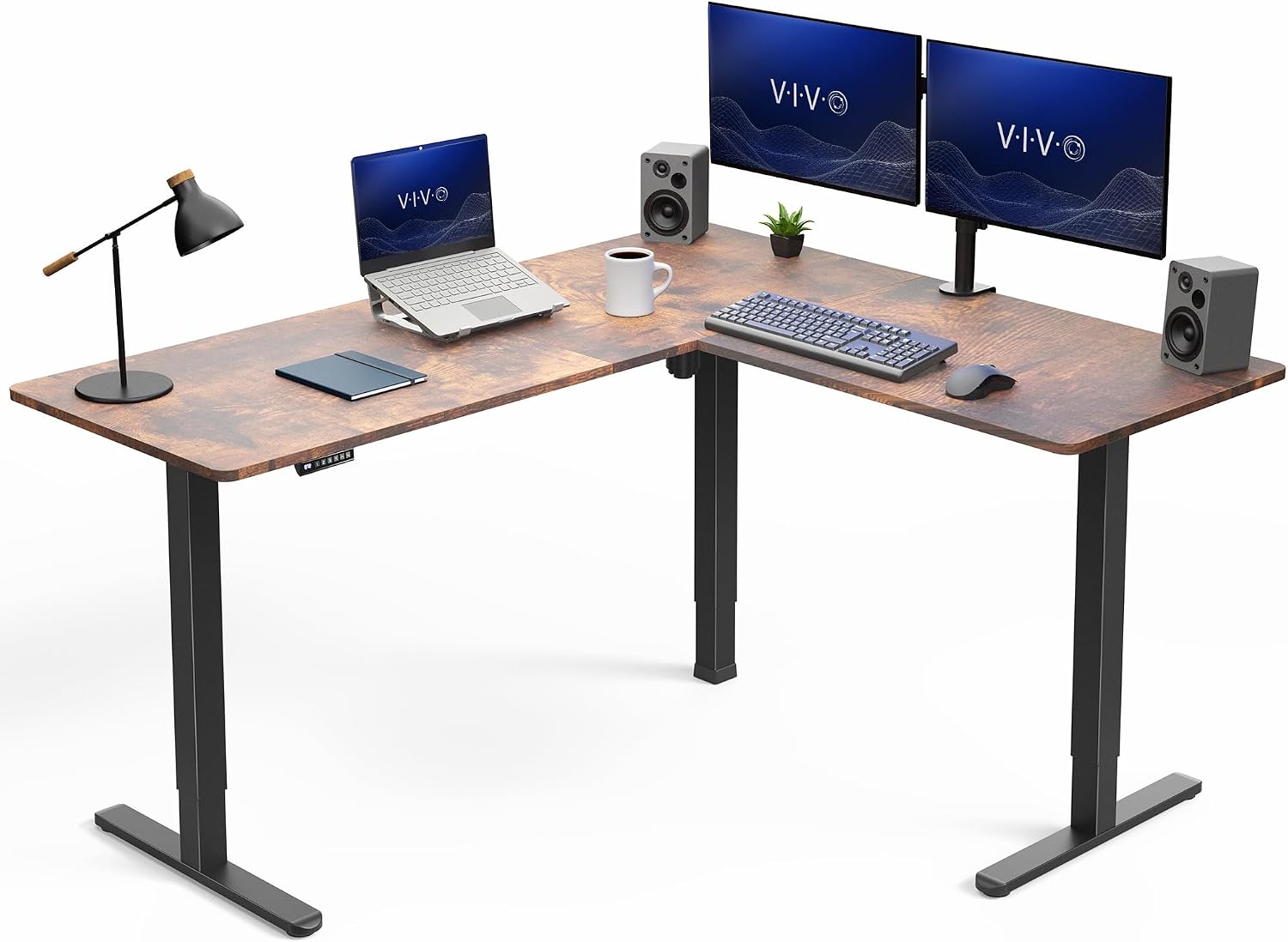 Standing Desk Electric - 빈티지 브라운 코너 스탠딩 데스크, 63