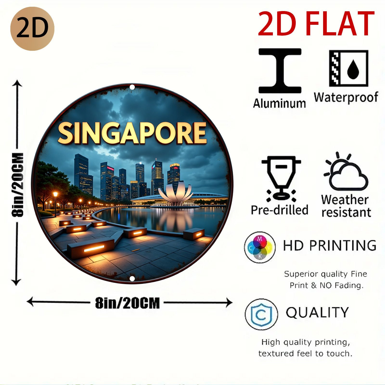 2D 평면 원형 도시 스카이라인 로고 레트로 금속 디자 - Home Office Singapore 리뷰 및 가격