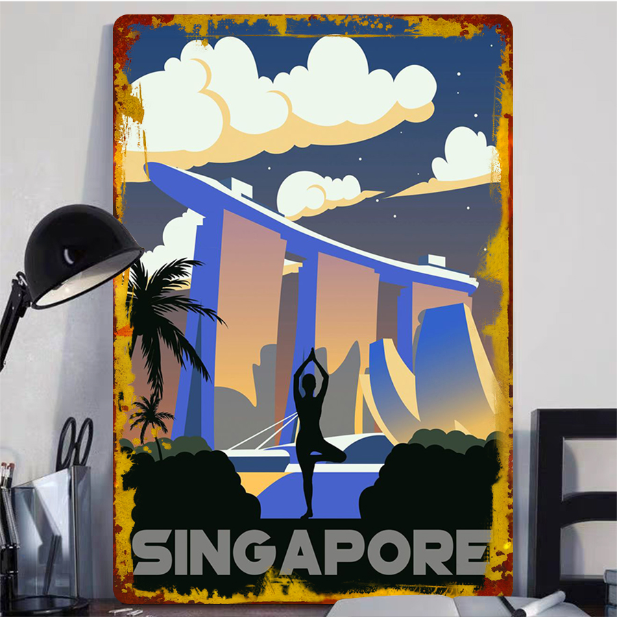 싱가포르 마리나 베이 샌즈 요가 실루엣 풍경 금속 벽  - Home Office Singapore 리뷰 및 가격
