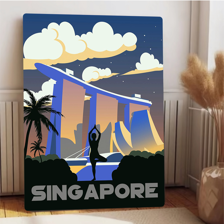 싱가포르 마리나 베이 샌즈 요가 실루엣 풍경 금속 벽  - Home Office Singapore 리뷰 및 가격