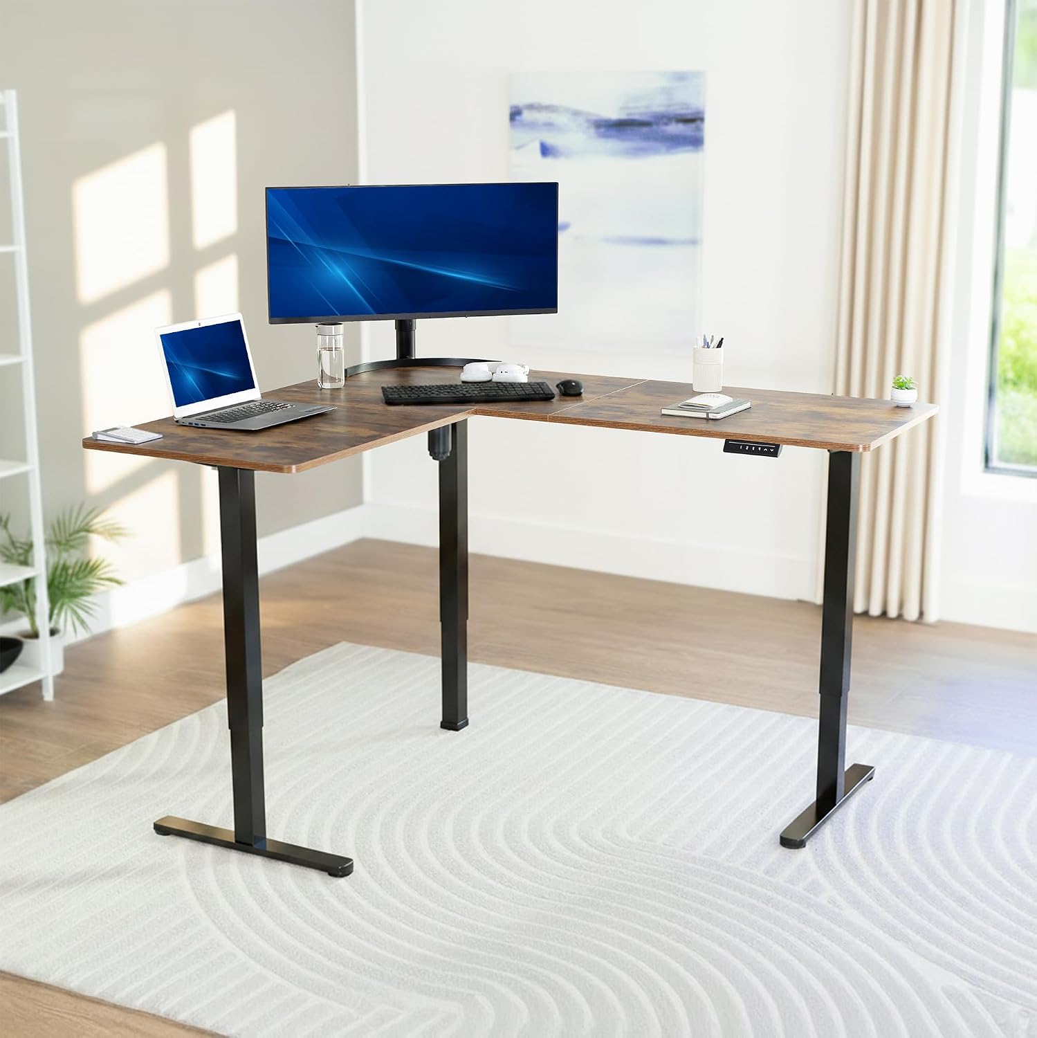 빈티지 브라운 코너 스탠딩 데스크, 63 x 55인치, - Standing Desk Electric 리뷰 및 가격