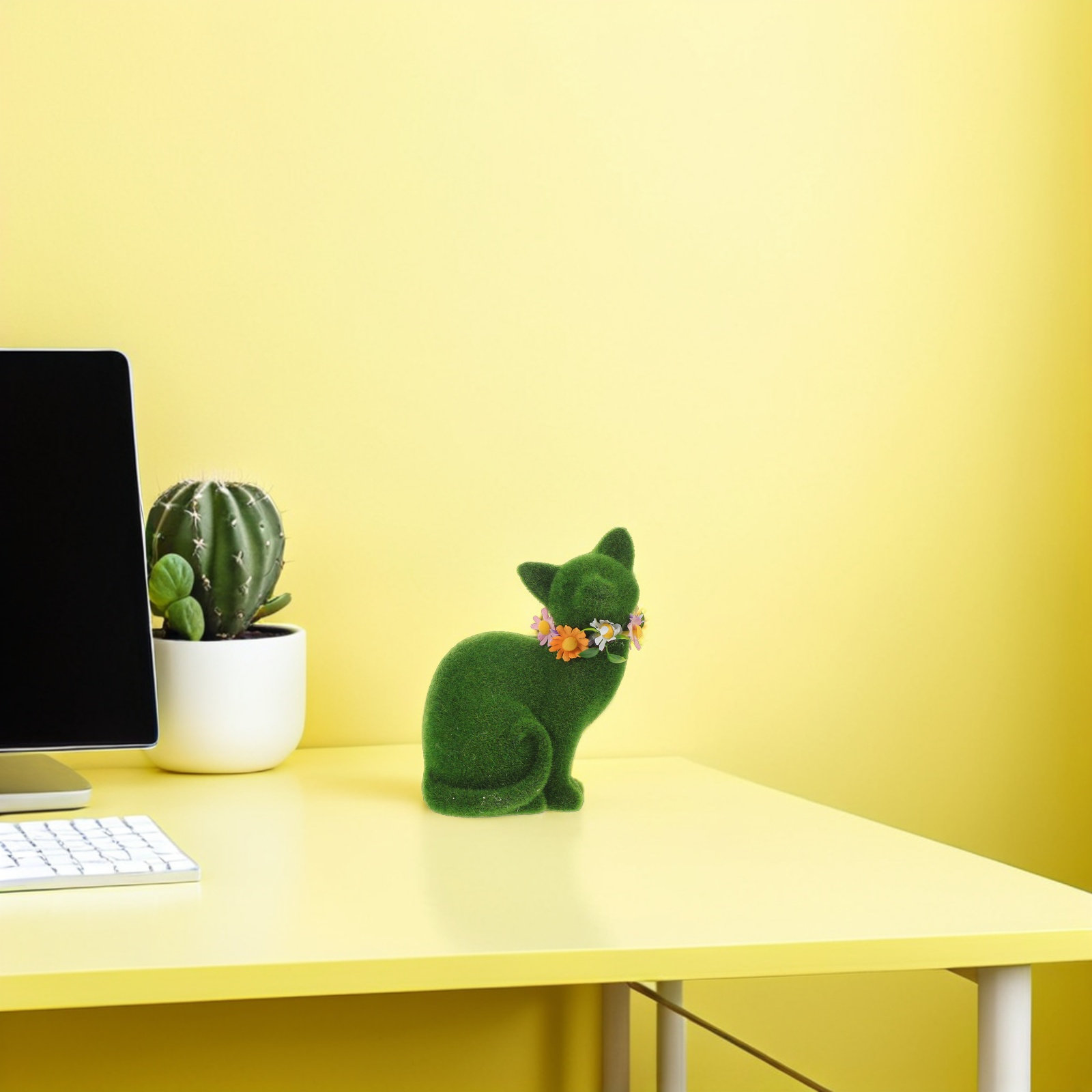 녹색 플록 코팅 고양이 조각상, 정원 선반, 거실, 사 - Home Office Design Ideas 리뷰 및 가격
